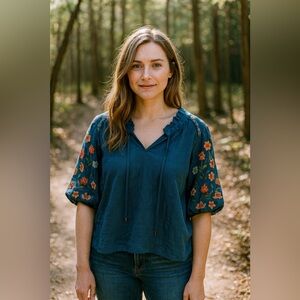 Umgee Teal Southern Bohemian Blouse